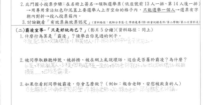 北門國小召開本學期第二次班會 深耕品德民主及友善校園　學生熱烈討論小市長選舉與反霸凌議題